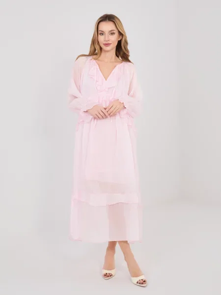 Rochie Italy Moda cu volane roz