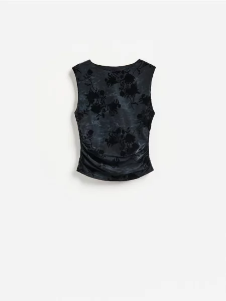 Reserved Bluză cu model din velur negru