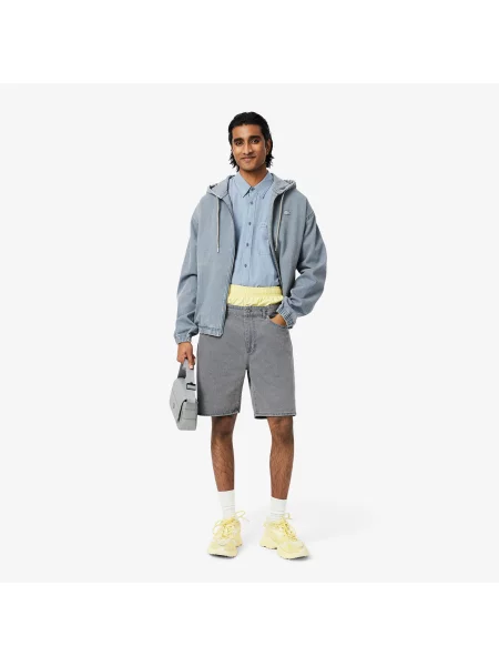 Lacoste Bermudy Z Denimu Z Efektem Sprania szare