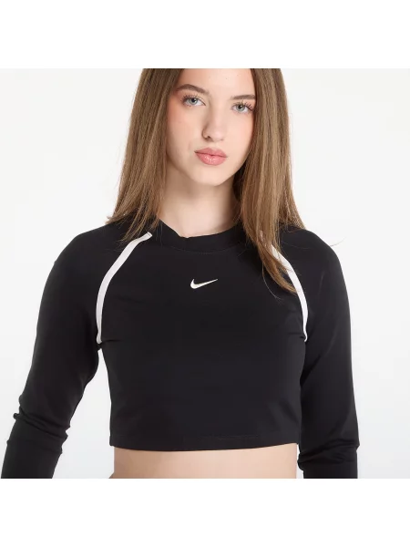 Тениска Nike Sportswear Tight Long-Sleeve Cropped Top Black/ Black/ Chalk/ Chalk L черно