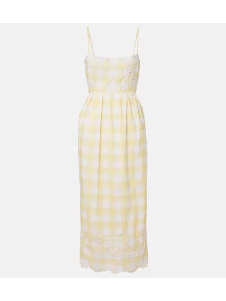 Rochie midi Juliet Dunn cu broderie în carouri galben