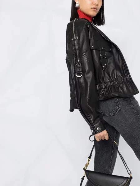 Geacă Alberta Ferretti din piele de oaie negru