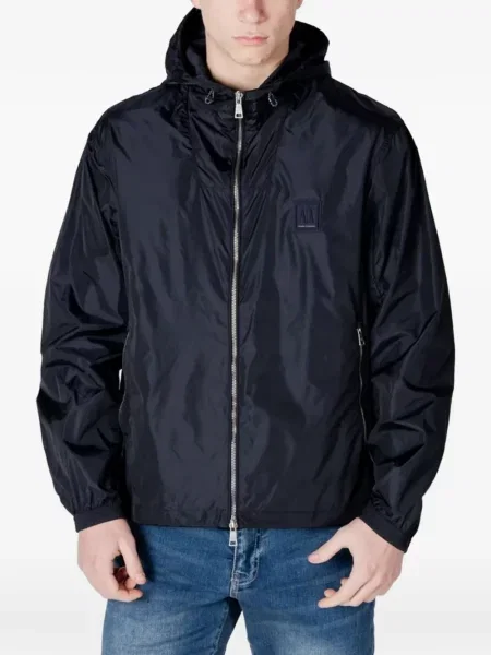 Geacă Armani Exchange cu glugă cu autograf albastru