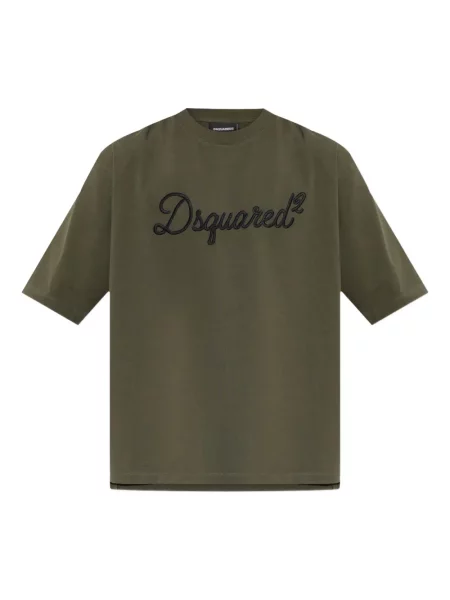 Tricou Dsquared2 cu broderie cu decolteu rotund verde