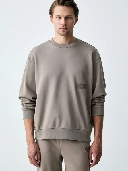 BOSS Green hanorac pentru bărbați cu SW_Crewneck bej