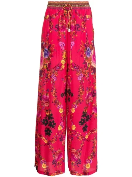 Pantaloni Camilla de mătase cu model floral cu imagine roșu
