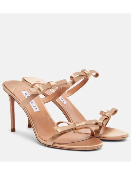 Satenaste mules Aquazzura z lokom bež