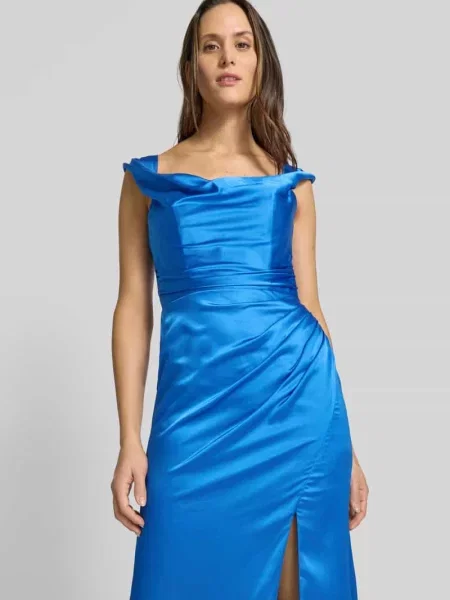 Sukienka wieczorowa z rozcięciem Luxuar Fashion niebieska