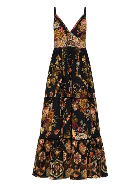 Rochie Camilla cu model floral cu imagine cu decolteu în V negru