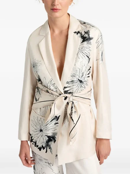 Sacou Momoni cu model floral cu imagine alb