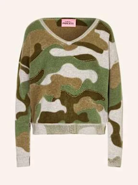 Frogbox Svetr Z Merino Vlny S Ozdobnými Kamínky světle šedá/ olivová/ zelená šedý