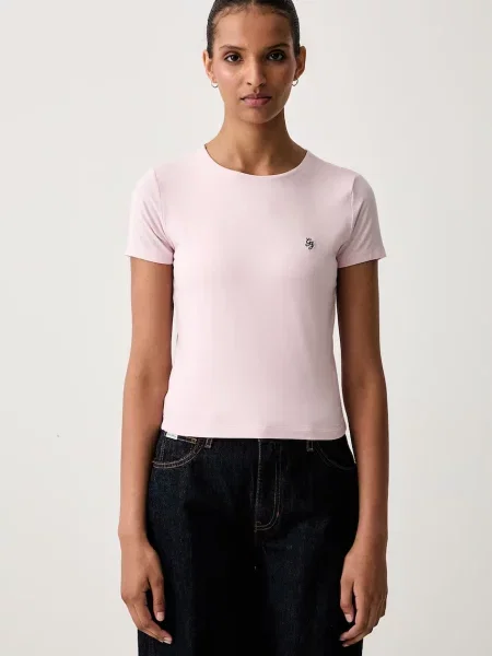 Guess Jeans basic tričko z modalu růžové