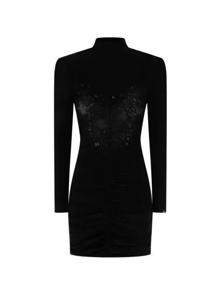 Rochie mini Nissa cu volane din dantelă negru