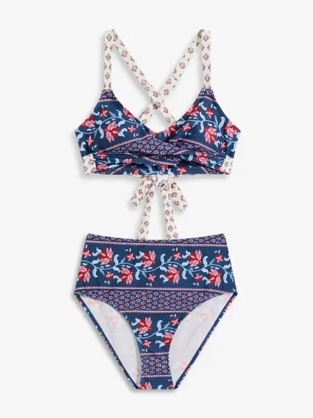 Bikini bustier 2 części z efektem założenia kopertowego niebieskie