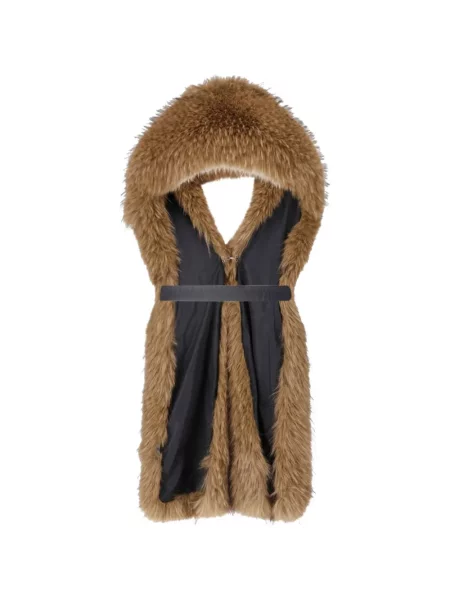 Fular Moncler cu glugă cu blană maro