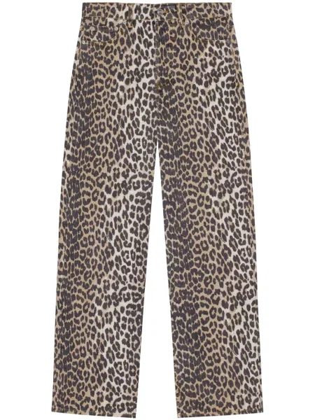 Pantaloni Ganni cu imagine cu model leopard maro