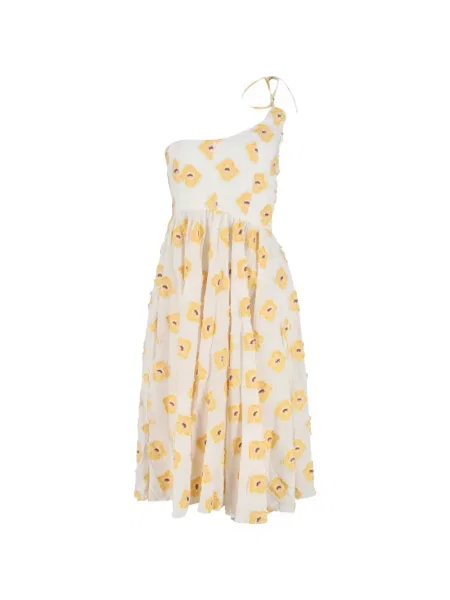 Rochie midi Caroline Constas cu model floral până la genunchi cu un umăr gol alb