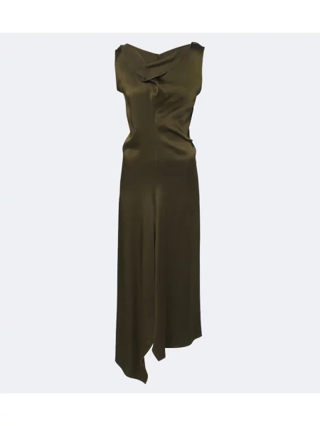 Rochie midi Victoria Beckham din satin asimetrică drapată verde