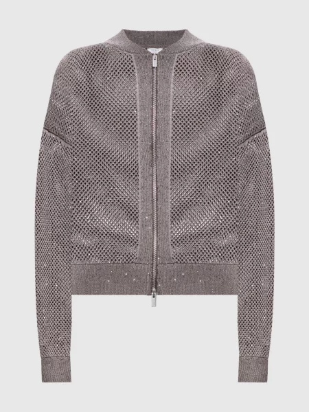Ажурний кардиган з паєтками Peserico коричневий