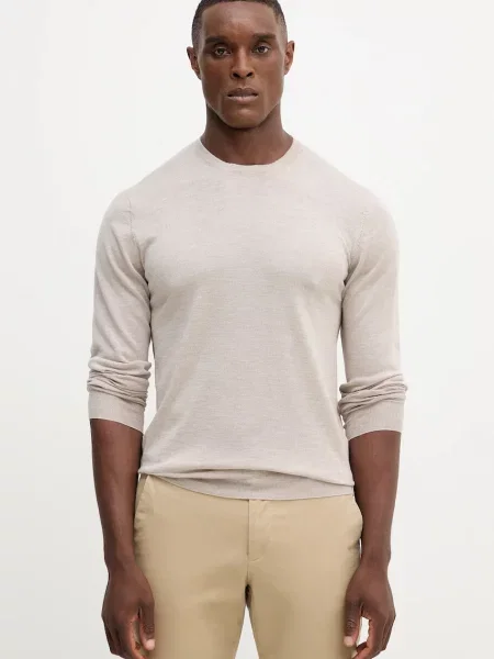 Пуловер с вълна Hackett London мъжки от лека материя бежово