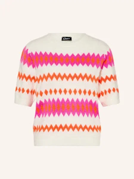 Grace Dzianinowa Koszulka weiss pomarańczowa