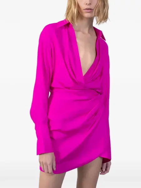 Rochie tip cămașă Gauge81 asimetrică drapată roz