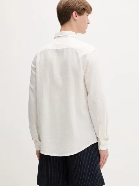 Koszula casualowa o kroju regular fit z mieszanki lnu i bawełny Tommy Jeans beżowa