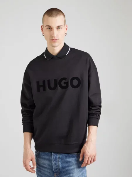 HUGO Majica Dinex / pegasto črna