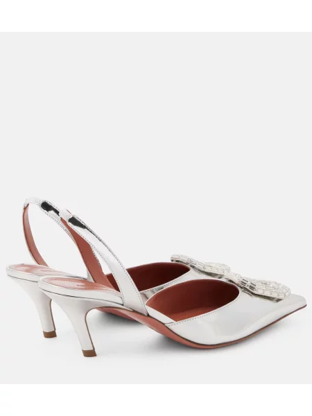 Pantofi cu toc Amina Muaddi slingback argintiu