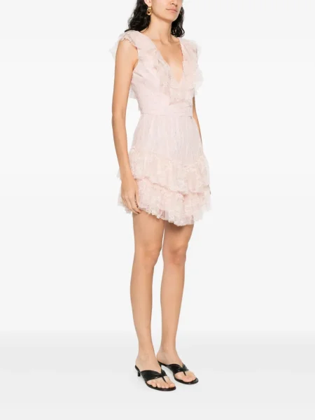 Rochie mini Nissa din dantelă de costum roz
