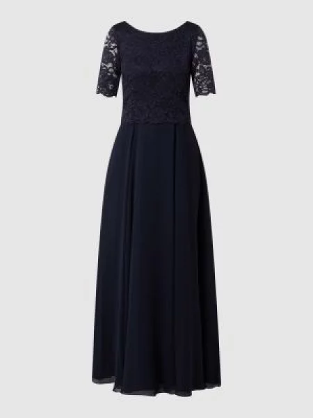 Sukienka wieczorowa z kwiatowej koronki i szyfonu Vera Mont czarna