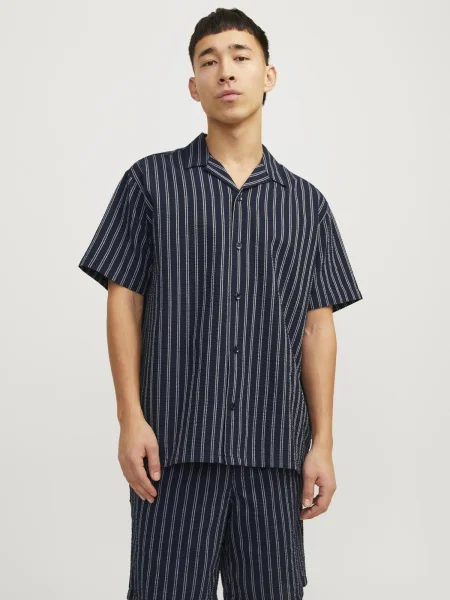 JACK & JONES Cămașă Easter Palma albastru noapte / murdar alb