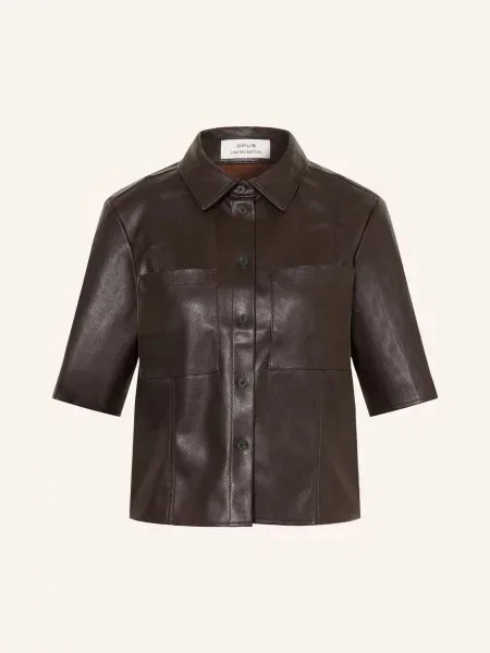 Opus Košilová Halenka Feleather V Koženém Vzhledu tmavě hnědá