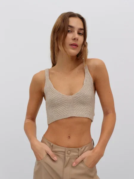 EDITED Vyšívaný top Silvia / hnedá béžová
