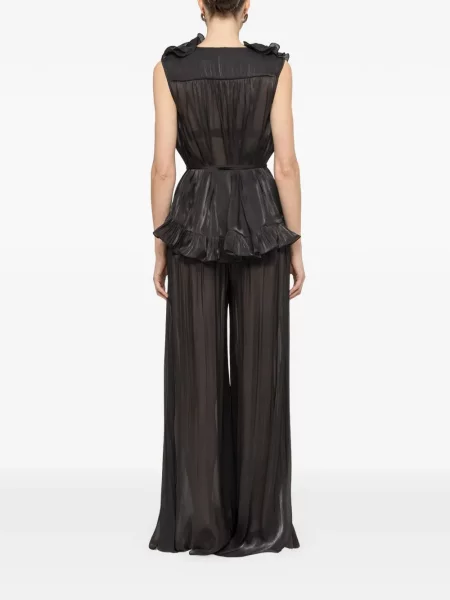 Top Nissa din șifon cu volane negru