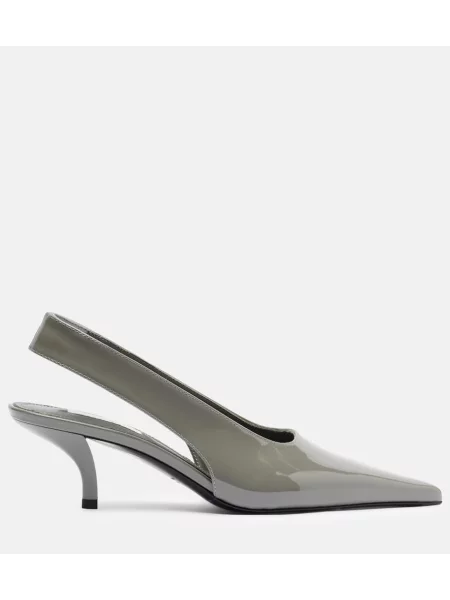 Pantofi cu toc Toteme din piele de lac slingback gri