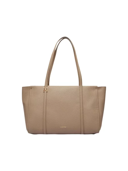 Geantă Calvin Klein Emblem Hw Pebble Tote bej