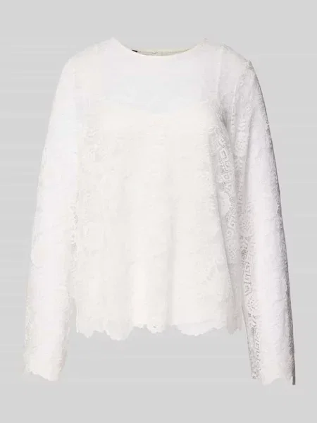 Bluzka z długim rękawem o kroju regular fit z koronki model ‘OLLINE’ Pieces biała