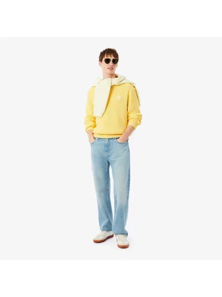 Lacoste Sweter Z Okrągłym Dekoltem Classic Fit żółty