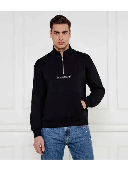 Guess Jeans Hanorac HALF ZIP negru