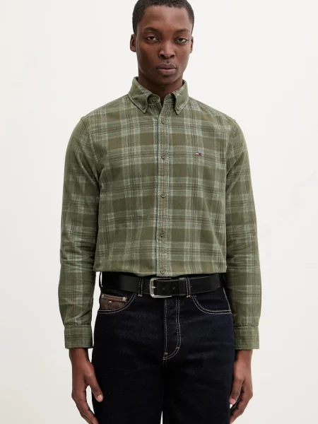 Srajca iz rebrastega žameta Tommy Jeans zelena