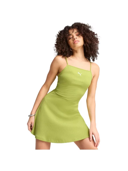 Sukienka Puma Wardrobe Ess Ribbed Flared Short Dress P zielona