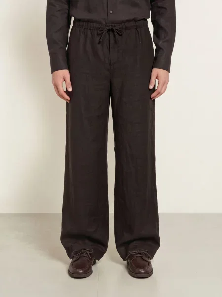 Boss Lněné Kalhoty Regular Fit Ve Stylu Joggingových Kalhot tmavě hnědá