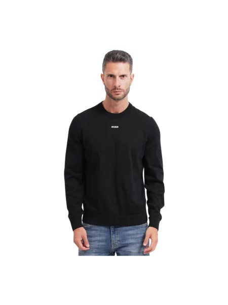 Sweter z dzianiny o kroju regular fit z czystej Model SAN Hugo czarny