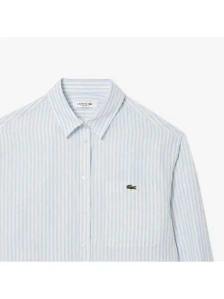 Lacoste Oversizowa Lniana Koszula W Paski niebieska