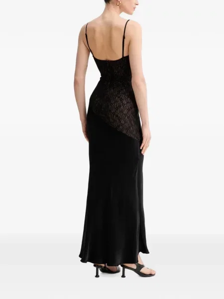 Rochie maxi Bardot din dantelă cu bretele negru