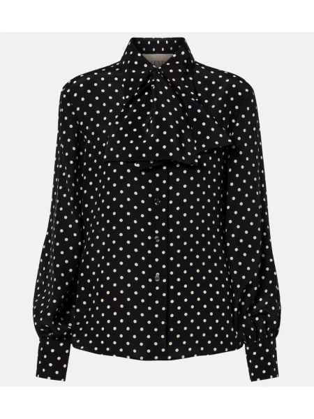 Jedwabny top Valentino z kokardką w grochy czarny