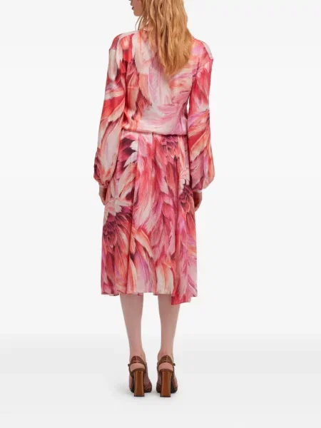 Rochie midi Roberto Cavalli cu pene până la genunchi de costum roz