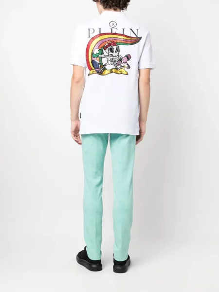 Kalhoty Philipp Plein s výšivkou modré