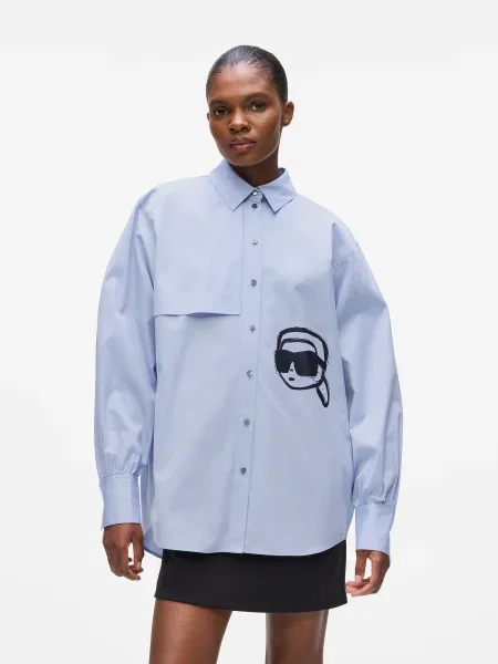 Karl Lagerfeld Bluza svetlo modra črna